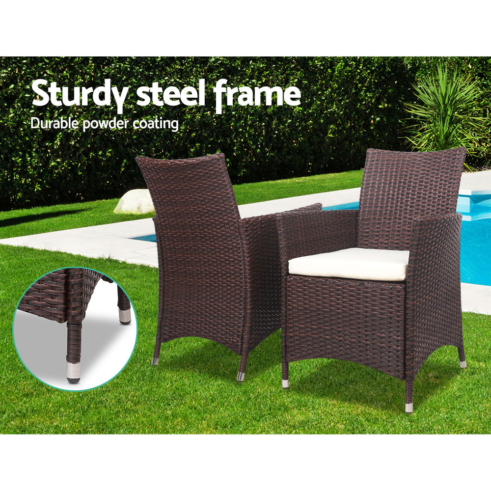 Gardeon 3 Piece Wicker Outdoor Furniture Set - Brown