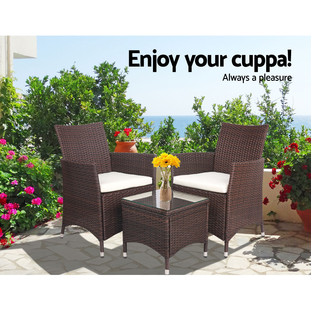 Gardeon 3 Piece Wicker Outdoor Furniture Set - Brown