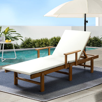 Gardeon Sun Lounge Wood Lounger Outdoor Furniture Umbrella Day Bed Wheel Patio