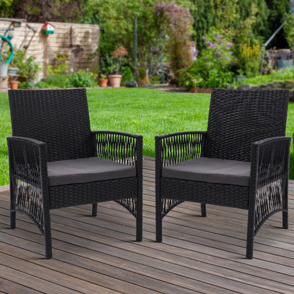 Outdoor Furniture Set of 2 Dining Chairs Wicker Garden Patio Cushion Black Gardeon