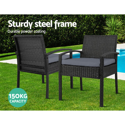 Set of 2 Outdoor Dining Chairs Wicker Chair Patio Garden Furniture Lounge Setting Bistro Set Cafe Cushion Gardeon Black