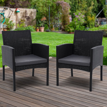 Set of 2 Outdoor Bistro Chairs Patio Furniture Dining Chair Wicker Garden Cushion Gardeon