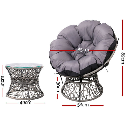 Gardeon Outdoor Papasan Chairs Table Lounge Setting Patio Furniture Wicker Grey