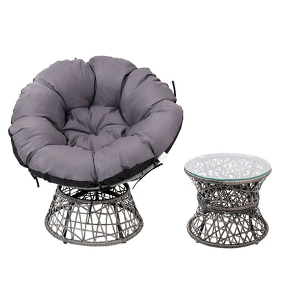 Gardeon Outdoor Papasan Chairs Table Lounge Setting Patio Furniture Wicker Grey