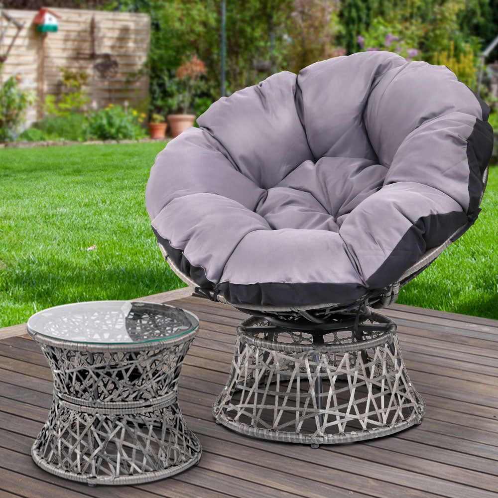 Gardeon Outdoor Papasan Chairs Table Lounge Setting Patio Furniture Wicker Grey