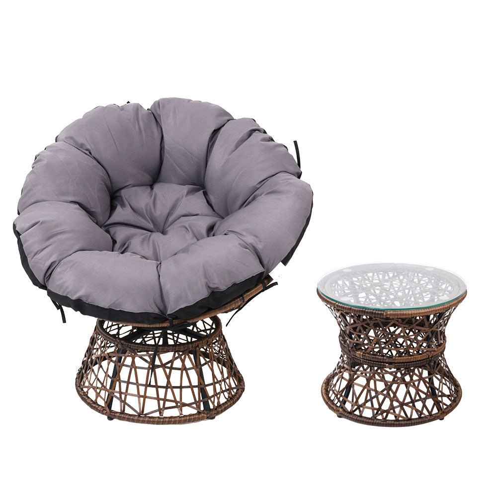 Gardeon Outdoor Lounge Setting Papasan Chairs Table Patio Furniture Wicker Brown