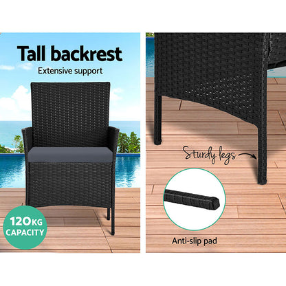 Gardeon Outdoor Furniture Lounge Setting Wicker Patio Dining Set w/Storage Cover Black