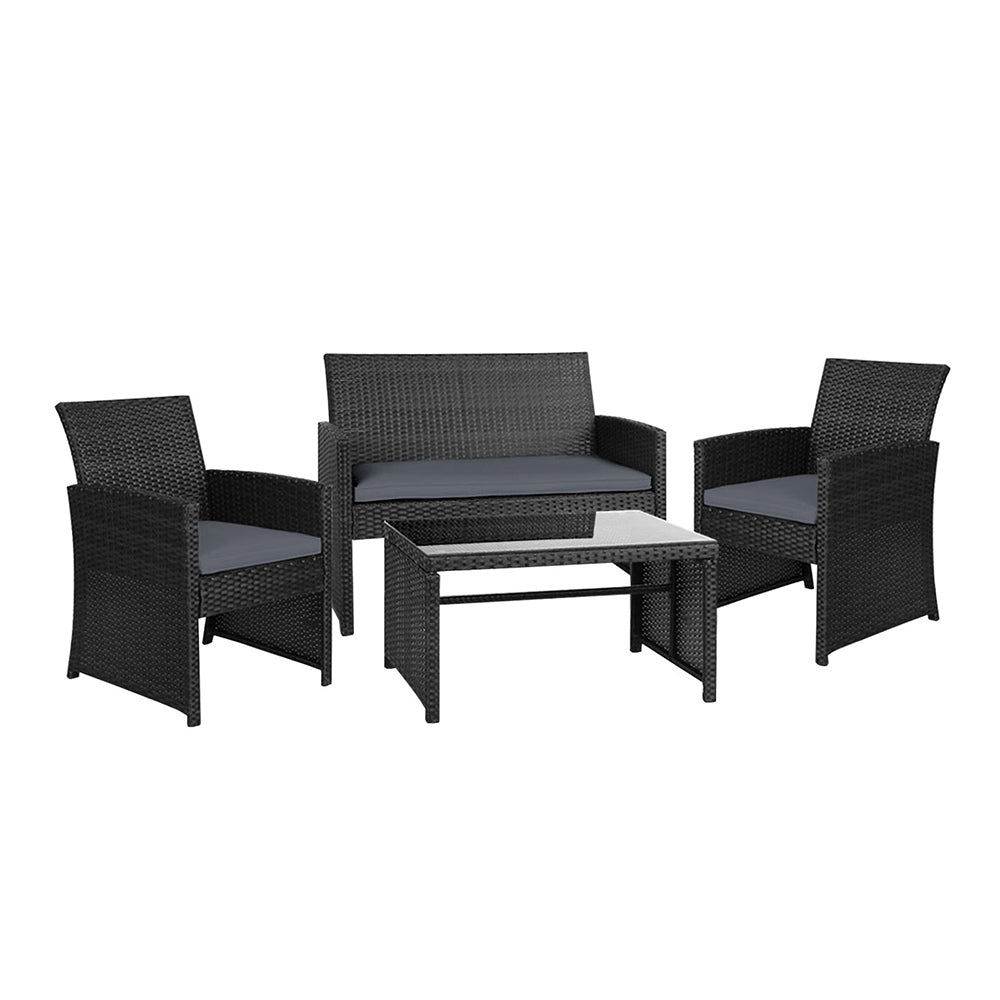 Gardeon Set of 4 Outdoor Lounge Setting Rattan Patio Wicker Dining Set Black