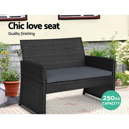 Gardeon Rattan Furniture Outdoor Lounge Setting Wicker Dining Set w/Storage Cover Black