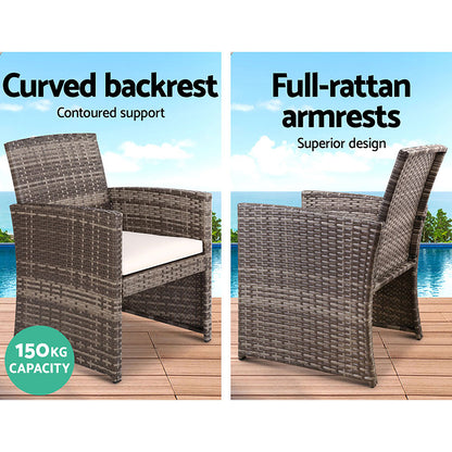 Gardeon Rattan Furniture Outdoor Lounge Setting Wicker Dining Set w/Storage Cover Mixed Grey