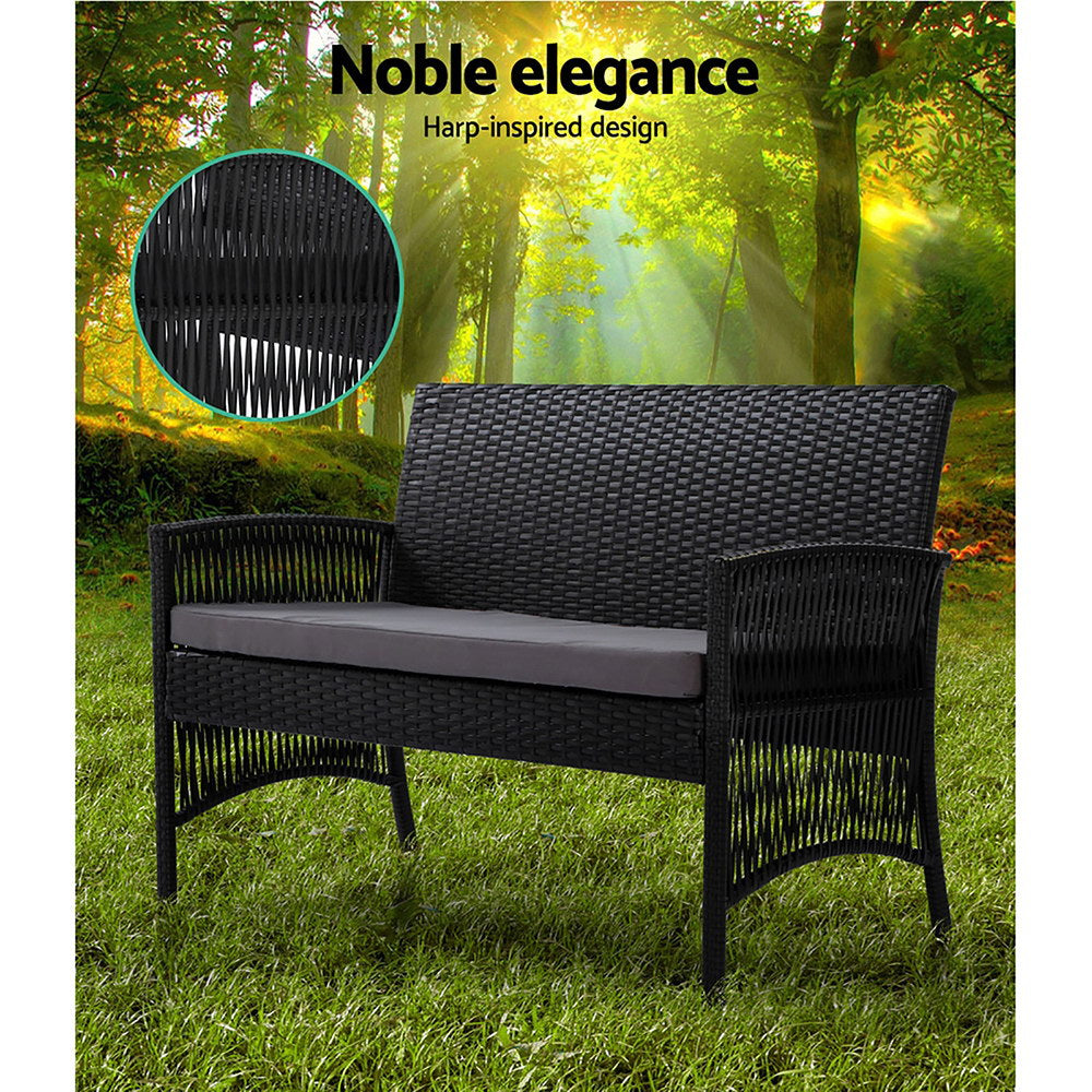 Gardeon 4 PCS Outdoor Furniture Lounge Setting Wicker Dining Set Black