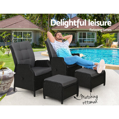 Gardeon Set of 2 Recliner Chairs Sun lounge Outdoor Setting Patio Furniture Wicker Sofa