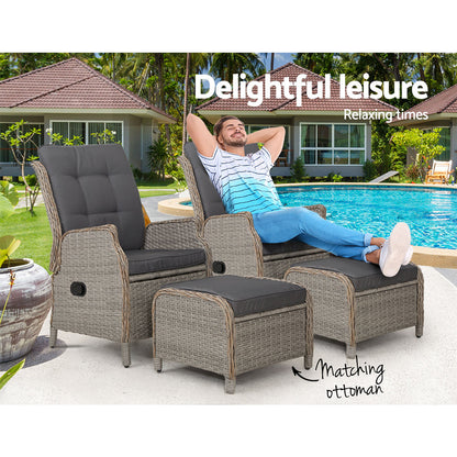 Gardeon Set of 2 Recliner Chairs Sun lounge Outdoor Patio Furniture Wicker Sofa Lounger