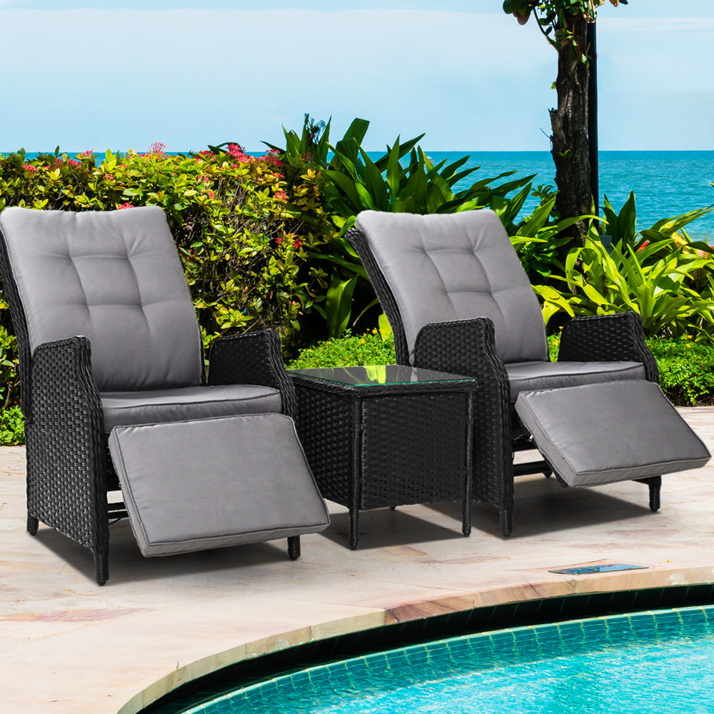 Gardeon Recliner Chairs Sun lounge Setting Outdoor Furniture Patio Wicker Sofa