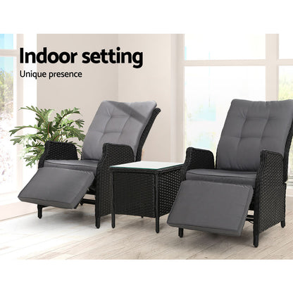 Gardeon Recliner Chairs Sun lounge Setting Outdoor Furniture Patio Wicker Sofa