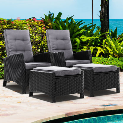 Set of 2 Sun lounge Recliner Chair Wicker Lounger Sofa Day Bed Outdoor Chairs Patio Furniture Garden Cushion Ottoman Gardeon