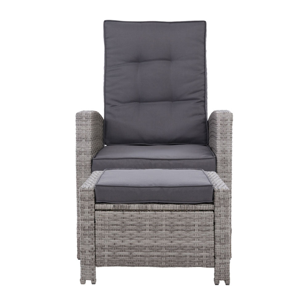 Sun lounge Recliner Chair Wicker Lounger Sofa Day Bed Outdoor Furniture Patio Garden Cushion Ottoman Grey Gardeon