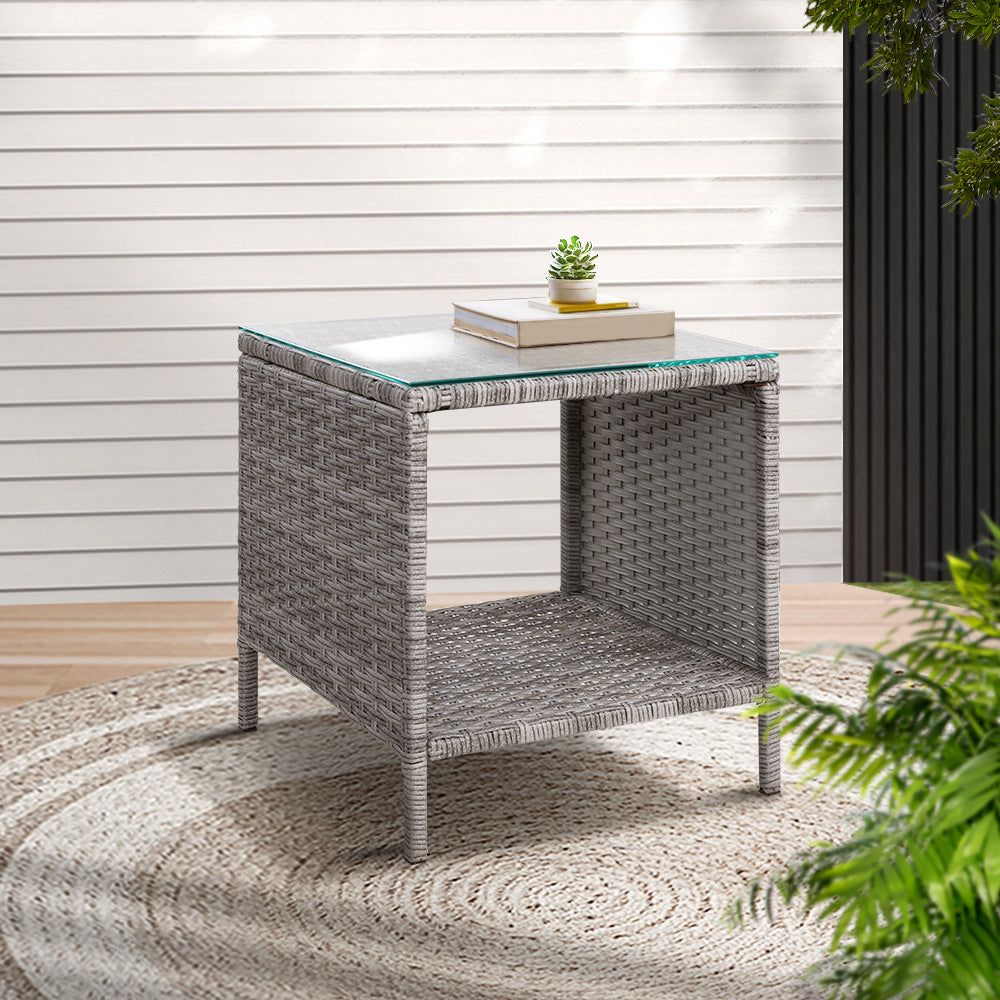 Gardeon Side Table Coffee Patio Outdoor Furniture Rattan Desk Indoor Garden Grey