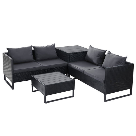 Gardeon Outdoor Sofa Furniture Garden Couch Lounge Set Wicker Table Chair Black