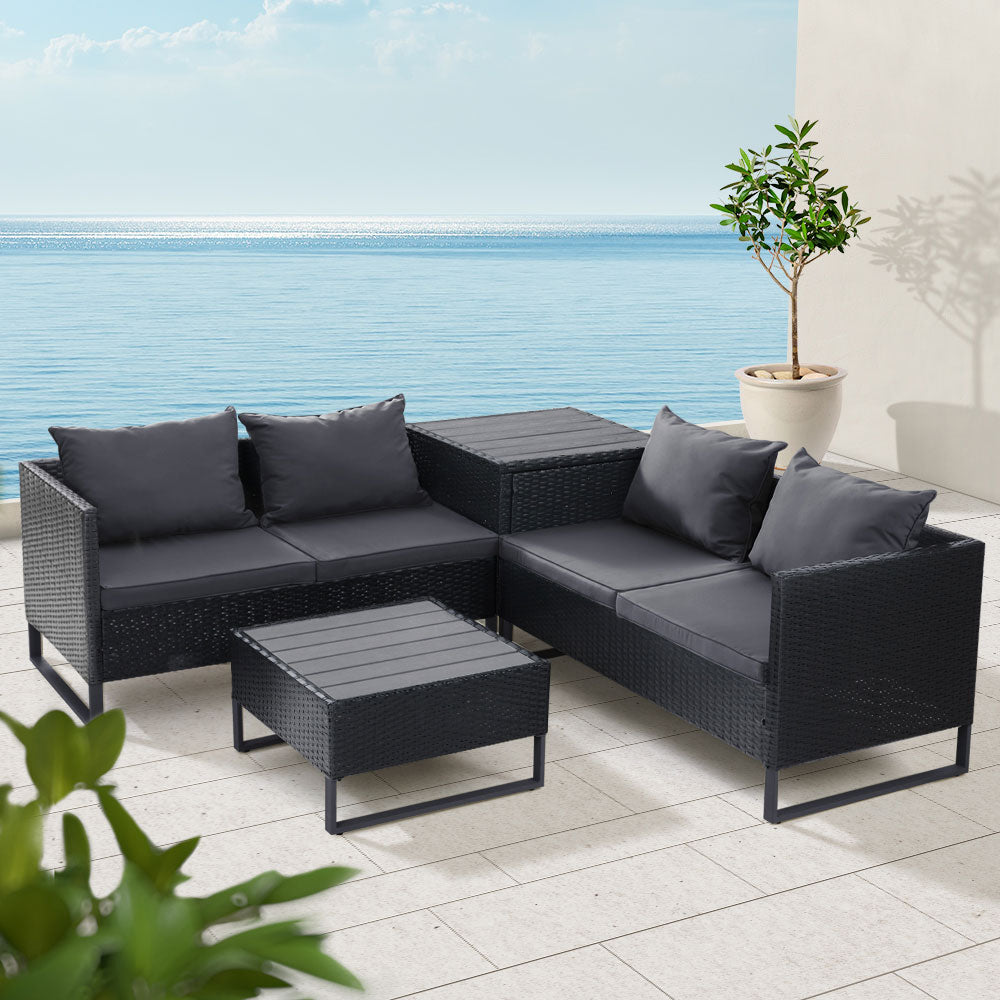 Gardeon Outdoor Sofa Furniture Garden Couch Lounge Set Wicker Table Chair Black