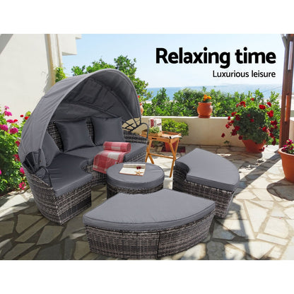 Gardeon Outdoor Lounge Setting Sofa Patio Furniture Wicker Garden Rattan Set Day Bed Grey