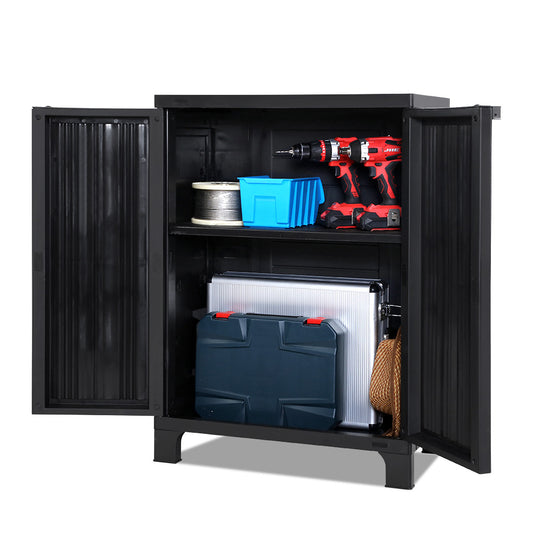 Gardeon Outdoor Storage Cabinet Cupboard Lockable Garden Sheds Adjustable Black