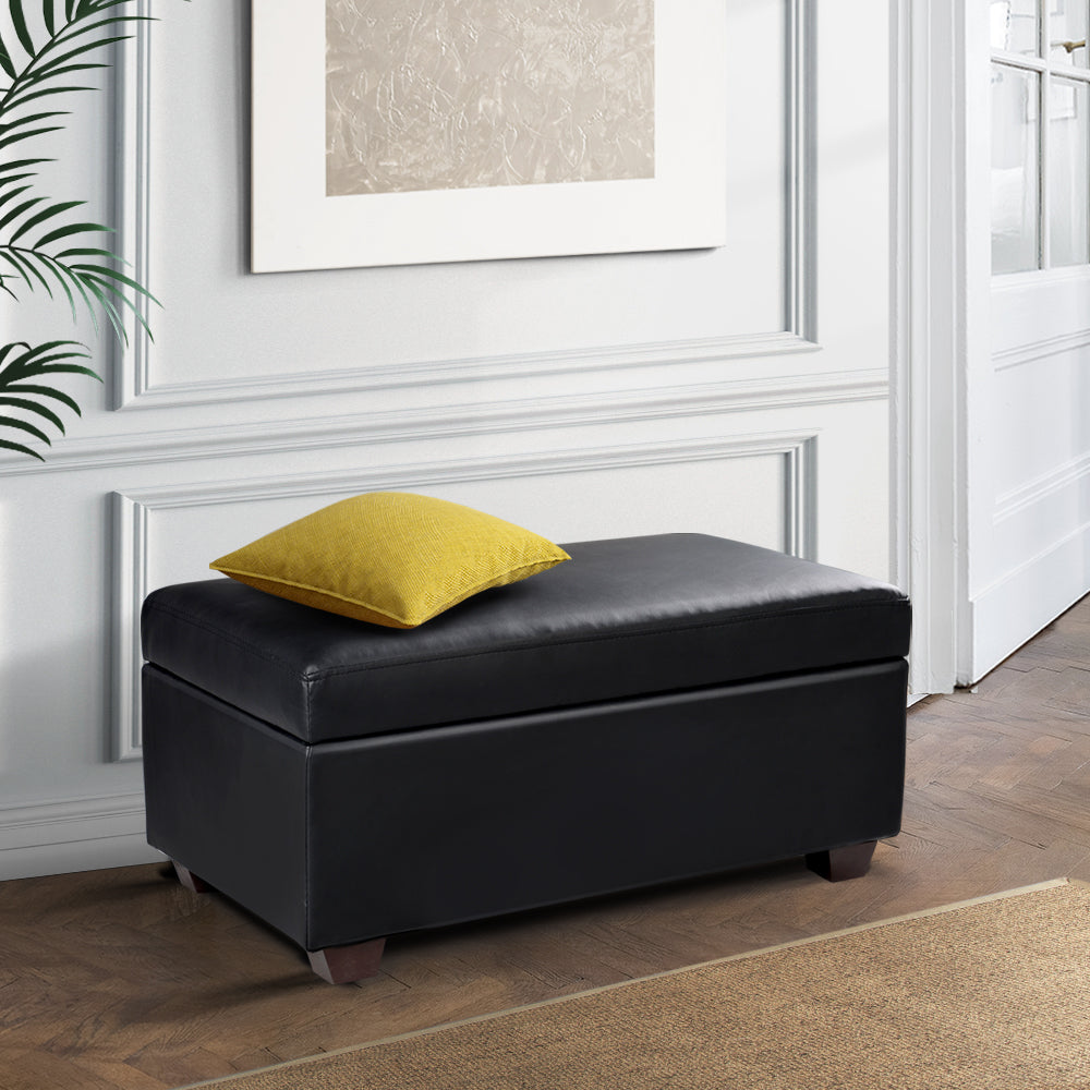 Artiss Faux PU Leather Storage Ottoman - Black