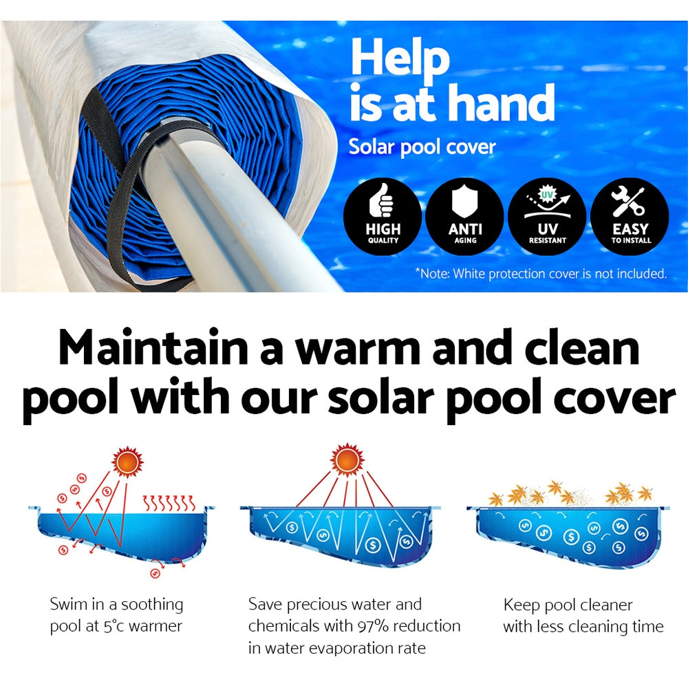 Aquabuddy Pool Cover 500 Micron 10x4m Swimming Pool Solar Blanket Blue Silver 5.5m Roller