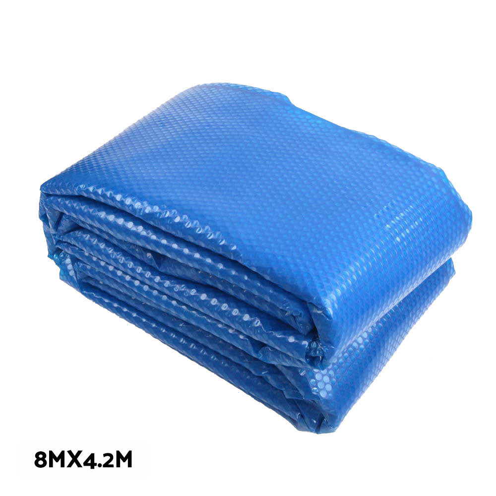 Aquabuddy Pool Cover 500 Micron 8x4.2m Blue Swimming Pool Solar Blanket 5.5m Roller