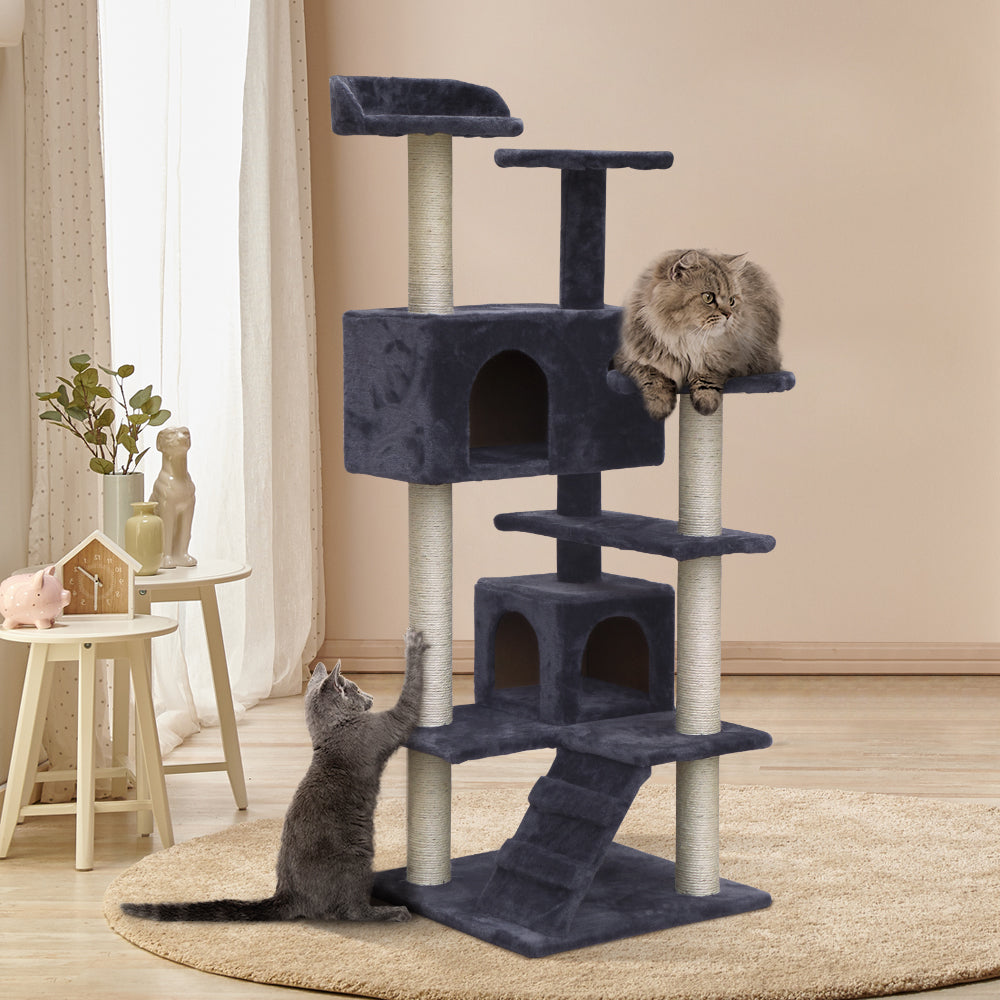 i.Pet Cat Tree 134cm Trees Scratching Post Scratcher Tower Condo House Furniture Wood Grey