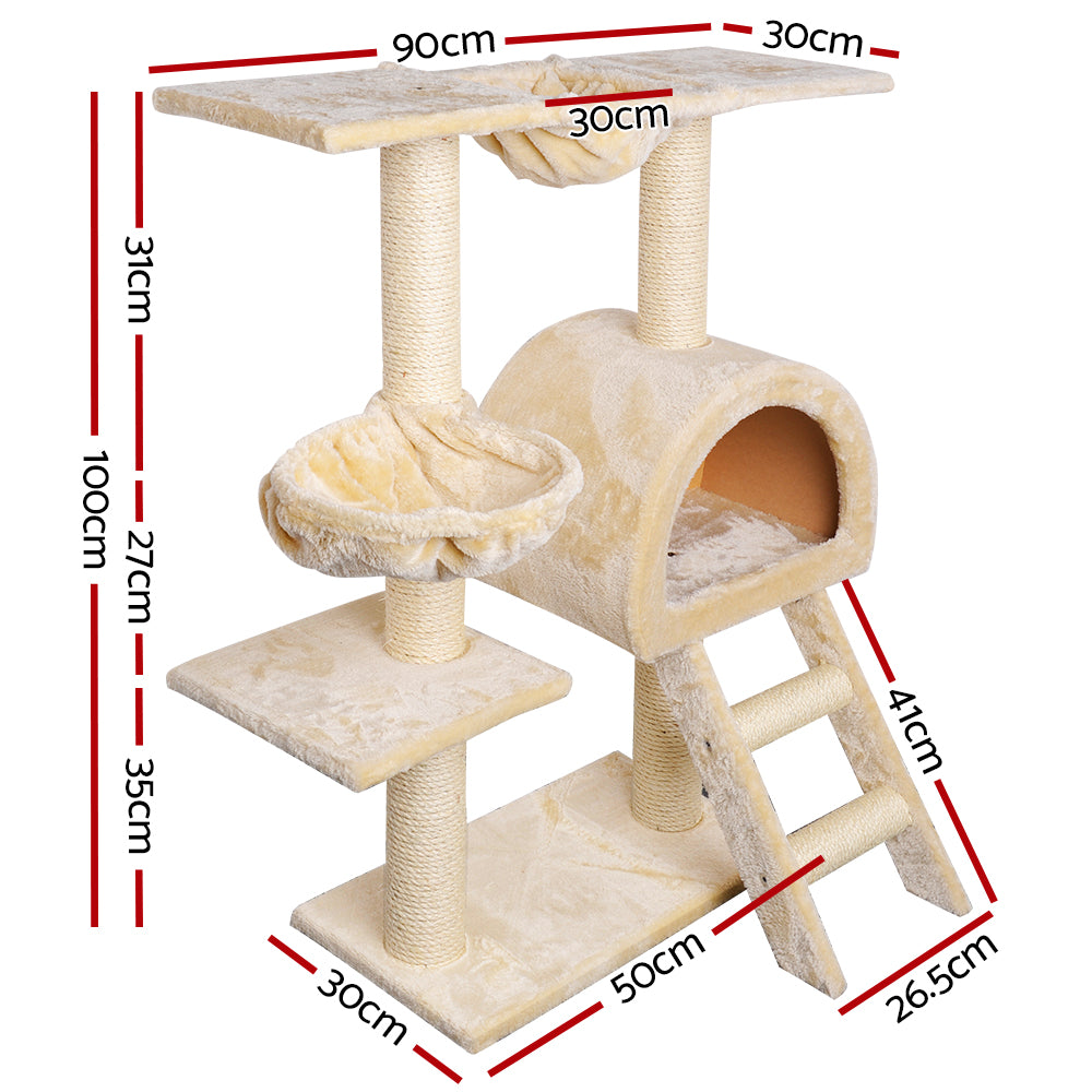 i.Pet Cat Tree Trees Scratching Post Scratcher Condo Tower House Bed Beige 100cm