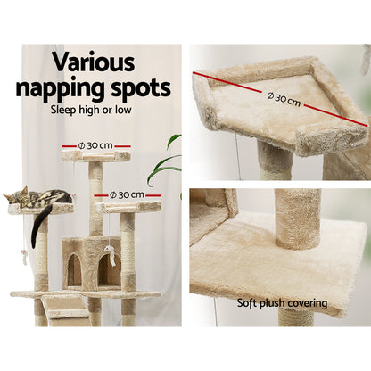 i.Pet Cat Tree 180cm Trees Scratching Post Scratcher Tower Condo House Furniture Wood Beige