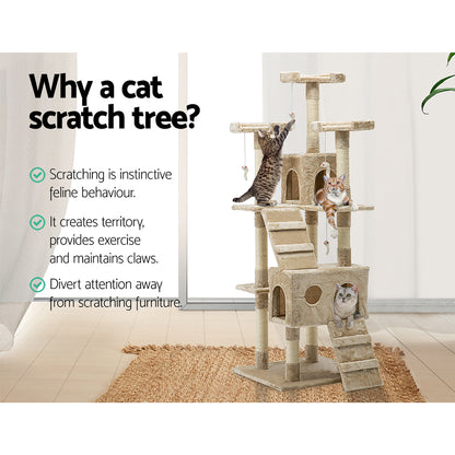 i.Pet Cat Tree 180cm Trees Scratching Post Scratcher Tower Condo House Furniture Wood Beige