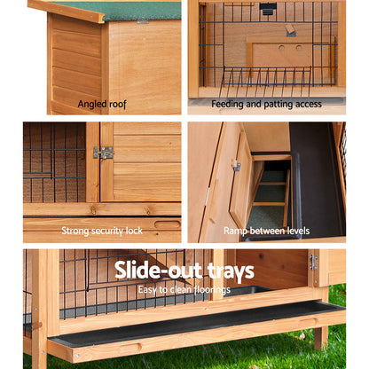 i.Pet Rabbit Hutch Wooden Pet Hutch 82cm x 91.5cm x 45cm