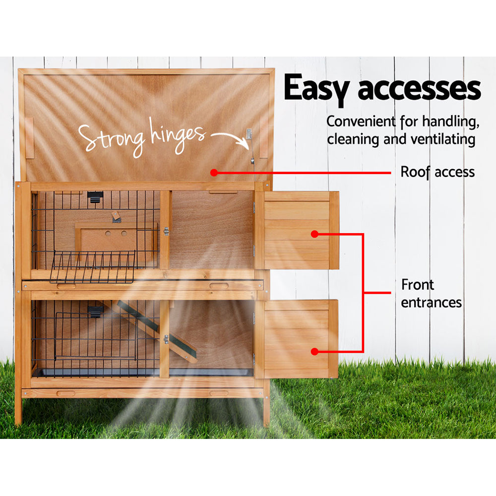 i.Pet Rabbit Hutch Wooden Pet Hutch 82cm x 91.5cm x 45cm