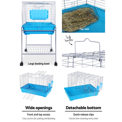 i.Pet Rabbit Cage Hutch Cages Indoor Hamster Enclosure Carrier Bunny Blue