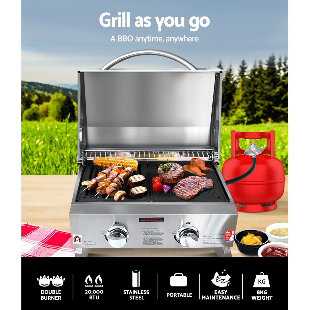 Grillz Portable Gas BBQ LPG Oven Camping Cooker Grill 2 Burners Stove Outdoor