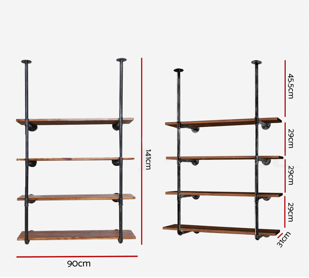 Artiss Wall Display Shelves Industrial Bookshelf DIY Pipe Shelf Rustic Brackets