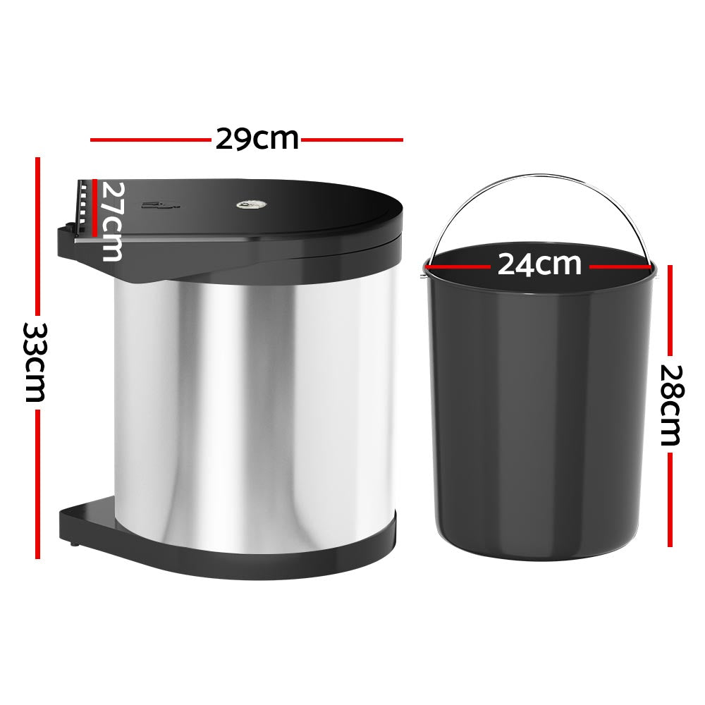 Cefito Kitchen Swing Out Pull Out Bin Stainless Steel Garbage Rubbish Can 12L