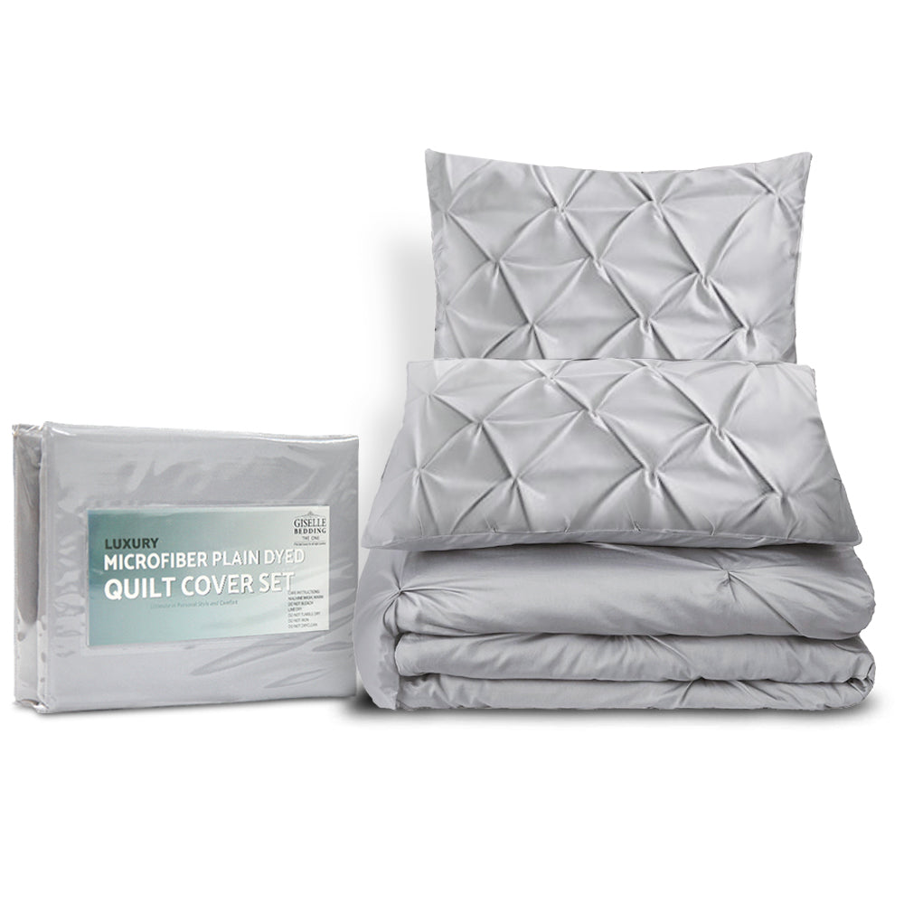 Giselle Quilt Cover Set Diamond Pinch Grey - Super King