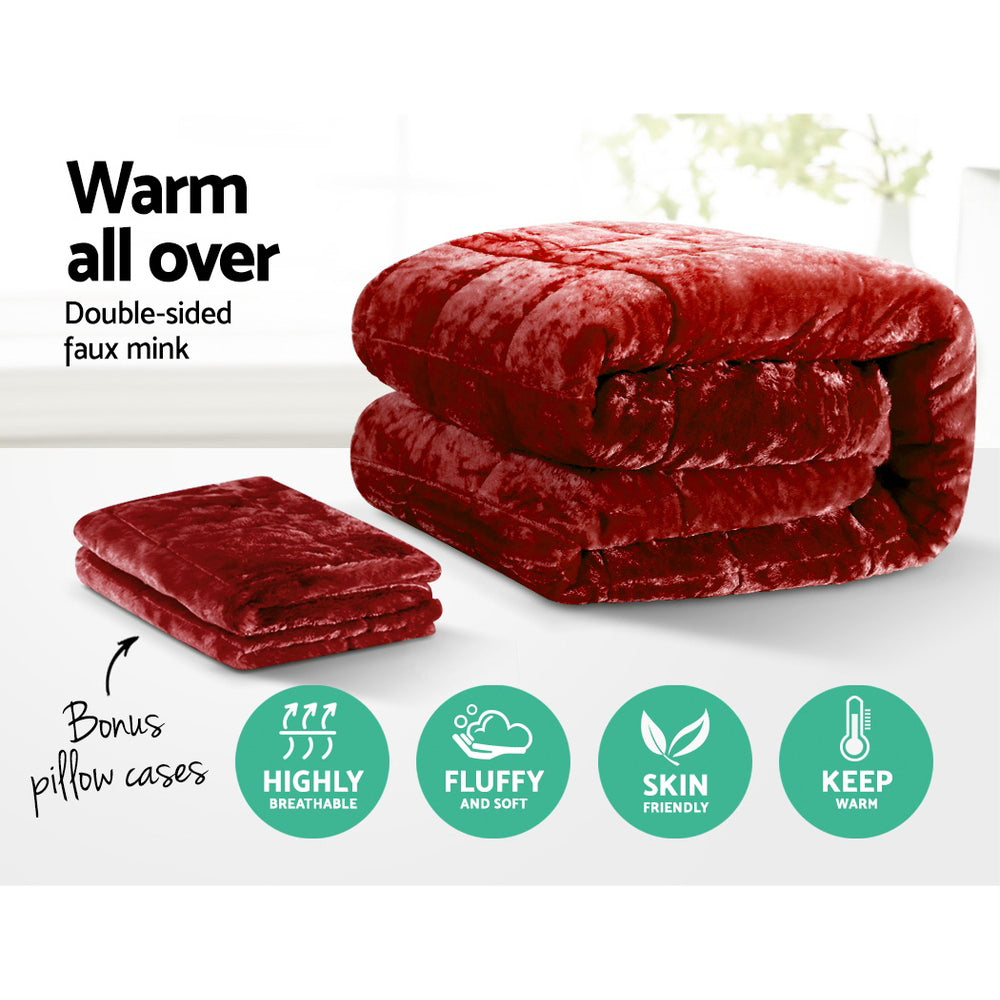 Giselle Bedding Faux Mink Quilt Queen Size Burgundy