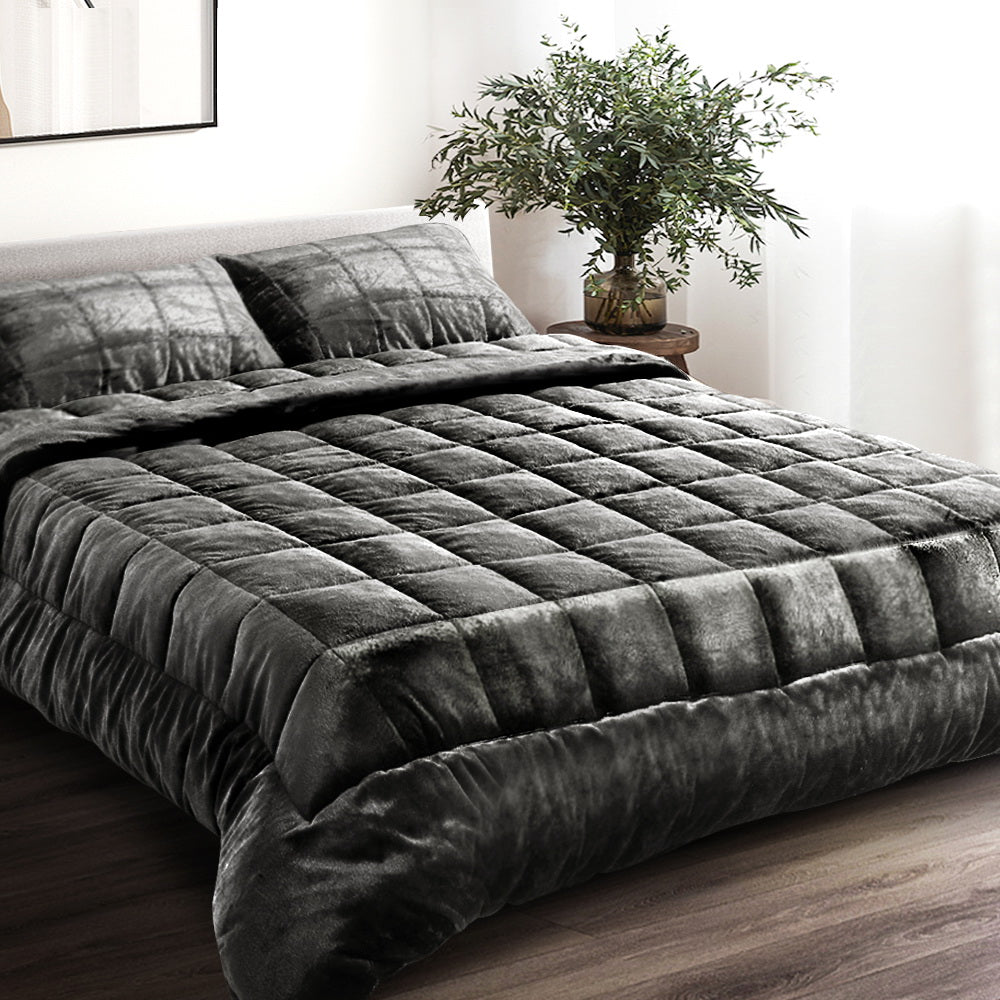 Giselle Bedding Faux Mink Quilt King Size Charcoal