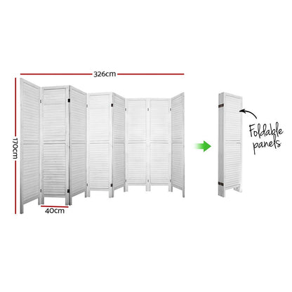 Artiss Room Divider Screen 8 Panel Privacy Wood Dividers Stand Bed Timber White