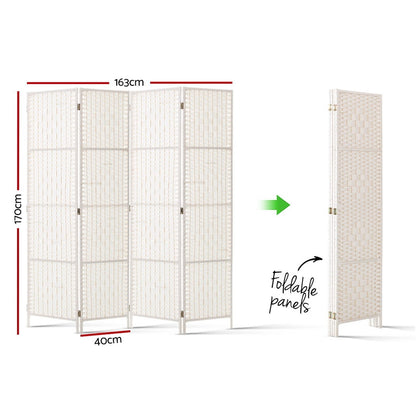 Artiss 4 Panel Room Divider Screen Privacy Timber Foldable Dividers Stand White