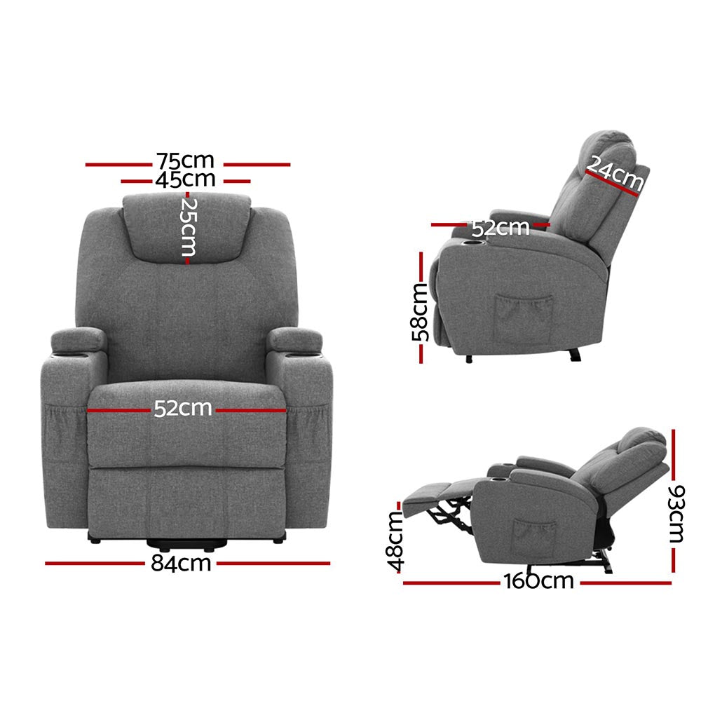 Artiss Electric Massage Chair Recliner Sofa Lift Motor Armchair Heating Fabric