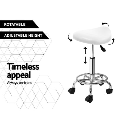 Artiss 2X Saddle Salon Stool Swivel Barber Hair Dress Chair Hydraulic Lift White