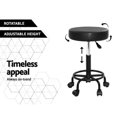 Artiss 2X Salon Stool Swivel Round Barber Hair Bar Stools Hydraulic Lift Black