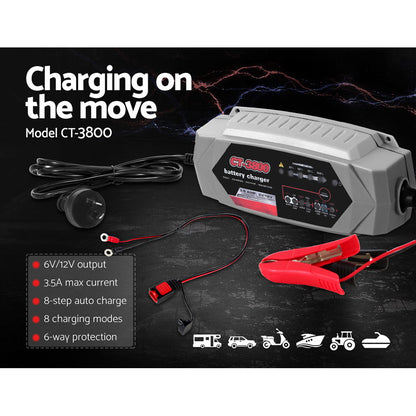 Smart Battery Charger 3.5A 12V 6V Automatic SLA AGM Car Truck Boat Motorcycle Caravan