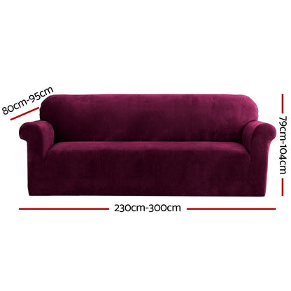 Artiss Velvet Sofa Cover Plush Couch Cover Lounge Slipcover 4 Seater Ruby Red