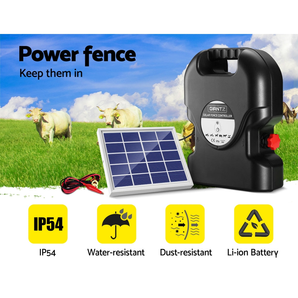 Giantz Electric Fence Energiser Solar Fencing Energizer Charger Farm Animal 15km 0.8J